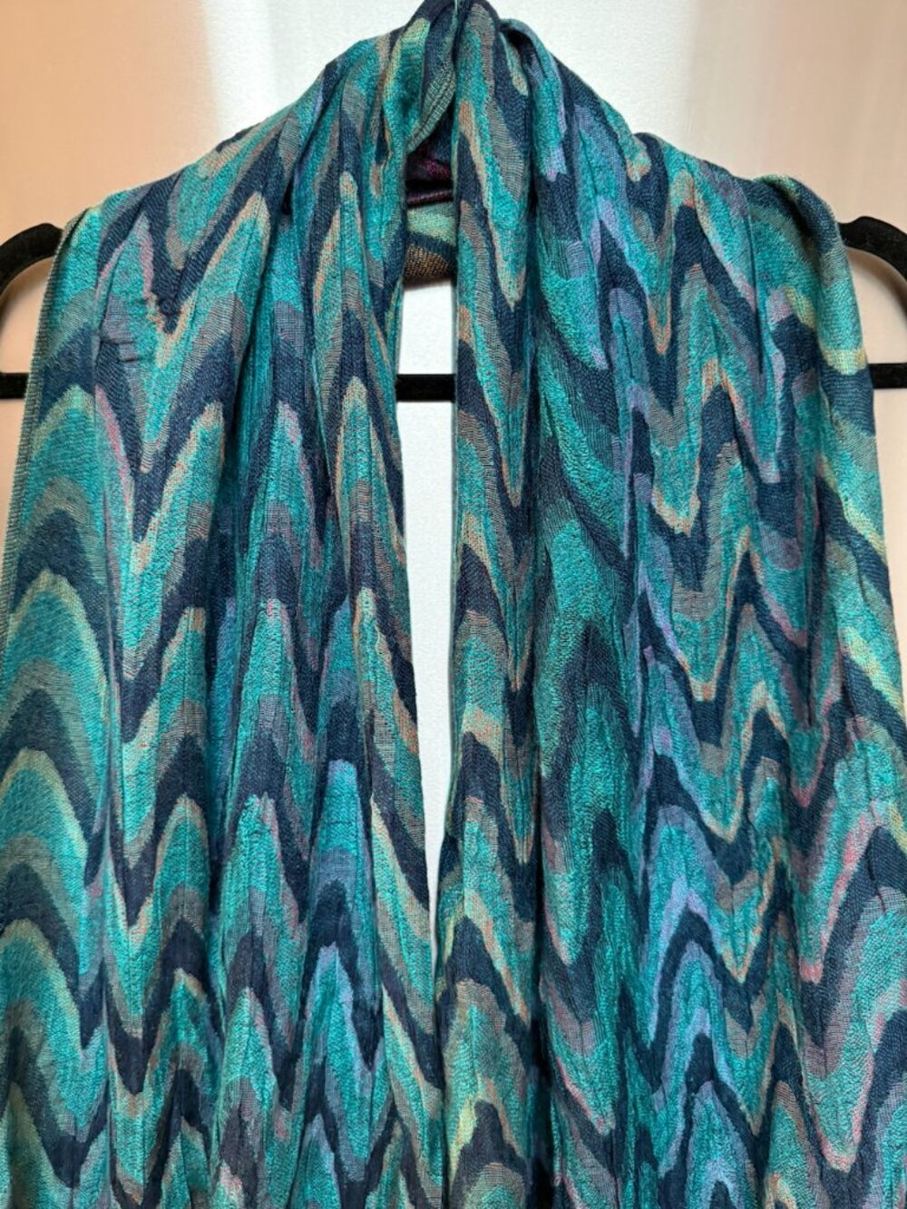 Teal Navy geometric printed scarf